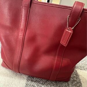 Coach Crimson Leather Tote with Logo Tag